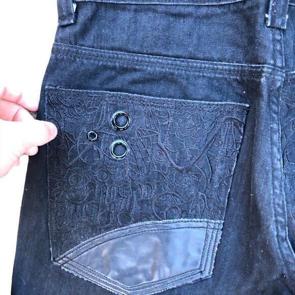 REFLEX Embroidered Jeans Size 30 Black - Picture 8 of 8